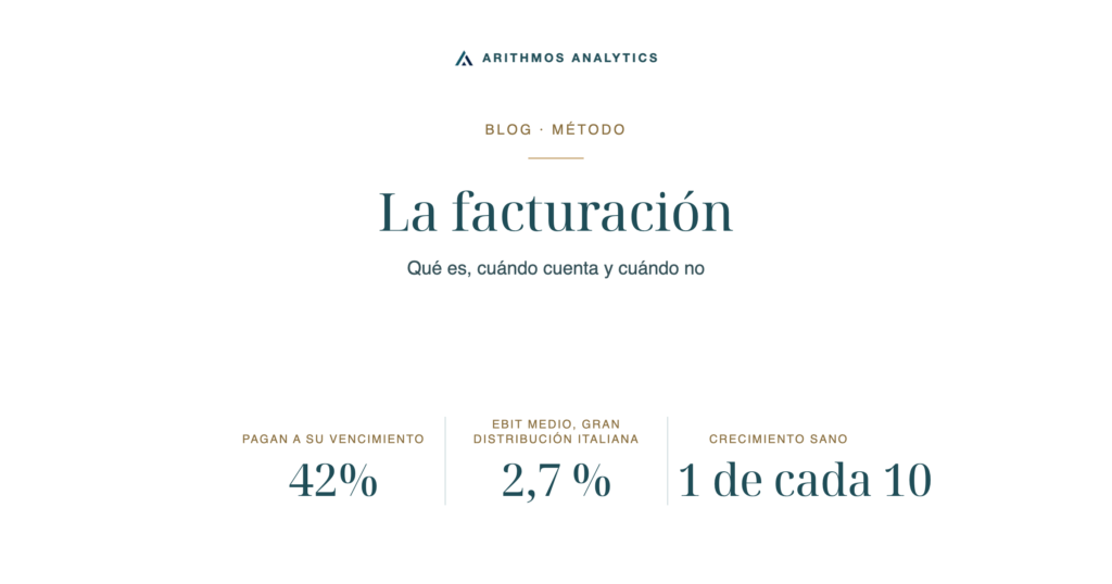 La facturación: Pagan a su vencimiento 42%, EBIT medio, gran distribución italiana 2,7 %, Crecimiento sano 1 de cada 10