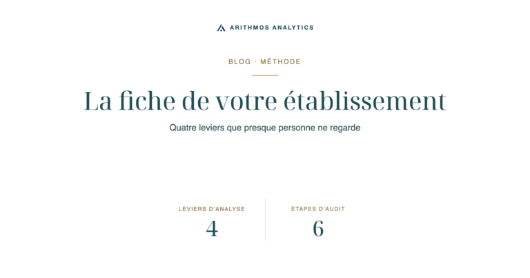 La fiche de votre établissement: Leviers d’analyse 4, Étapes d’audit 6