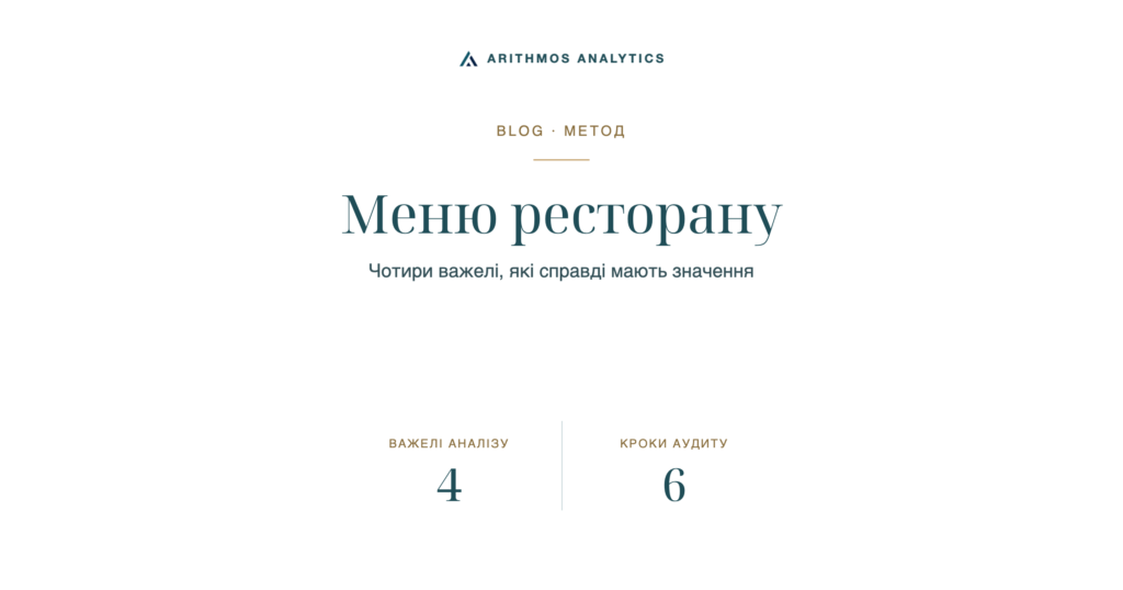 Меню ресторану: Важелі аналізу 4, Кроки аудиту 6