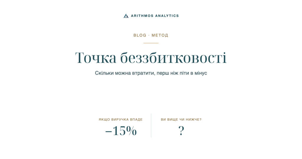 Точка беззбитковості: Якщо виручка впаде −15%, Ви вище чи нижче? ?