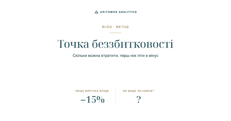 Точка беззбитковості: Якщо виручка впаде −15%, Ви вище чи нижче? ?